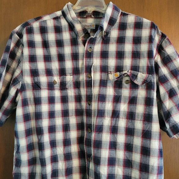 Carhartt Fort Plaid Shirt Mens XL Tall Button Down White Blue Short Sleeve - Picture 3 of 9